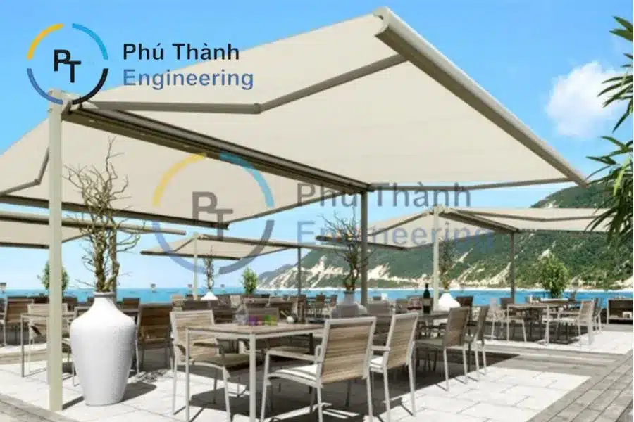 Dịch Vụ Lắp Đặt Mái Che Kéo Ra Vào Tại Bình Dương 29 Mái che nhôm kéo ra vào cho quán cà phê, nhà hàng
