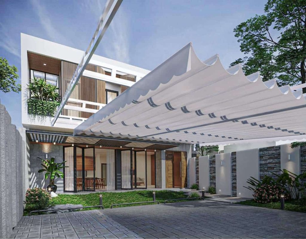 Mái Che Bạt Xếp Sân Thượng (Mái Xếp Lượn Sóng)