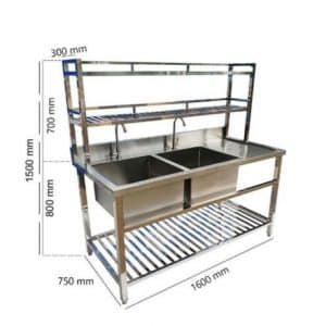 CHẬU RỬA 2 HỘC CÓ KỆ